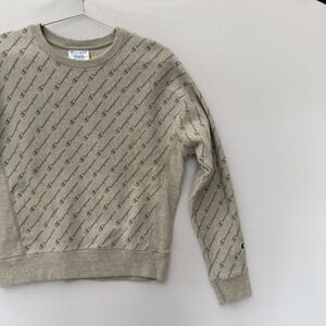 Champion Reverse Weave Sweatshirt All Over Logo Crew Neck Grey Mens M Streetwear